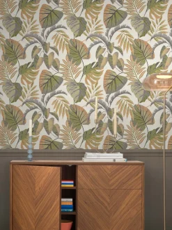 Behang|Next 10 m behang met junglebladeren Oranje