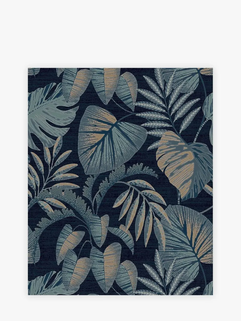 Behang|Next 10 m behang met junglebladeren Marineblauw