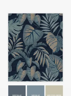 Behang|Next 10 m behang met junglebladeren Marineblauw
