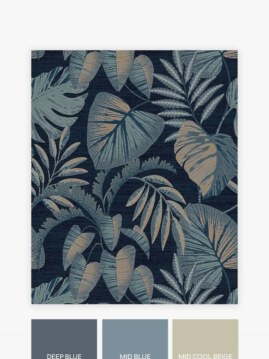 Behang|Next 10 m behang met junglebladeren Marineblauw