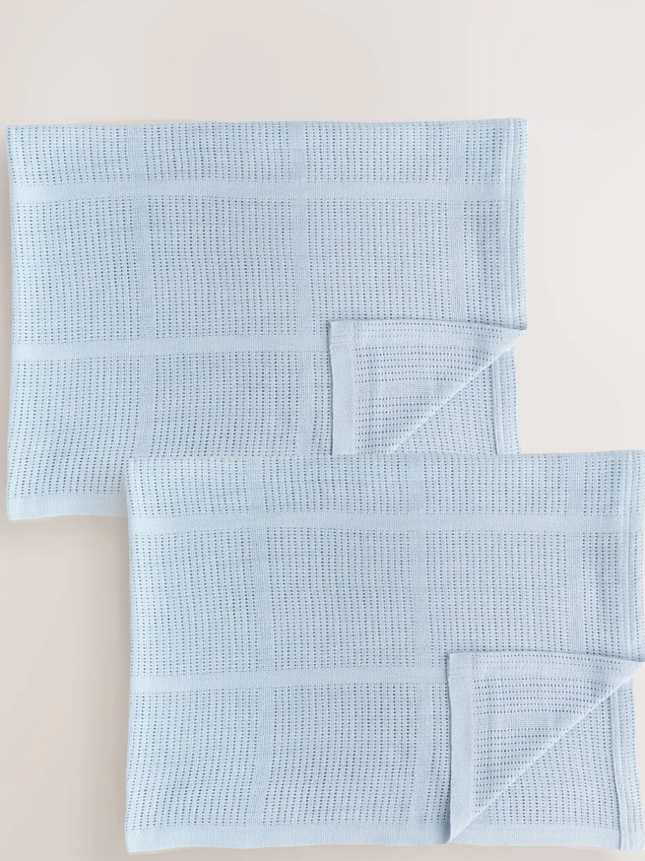 Babyartikelen En Slaapzakken |Kinderbeddengoed|Next 2 Pack 100% Cotton Baby Cellular Blanket Blauw