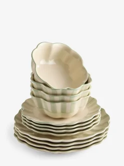 Eetservies En Pastaschalen*Next 12 Piece Handpainted Stripe Dinner Set