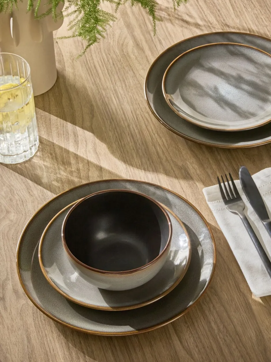 Eetservies En Pastaschalen|Next 12 stuks reactief geglazuurde Hampton dinerset Grijs