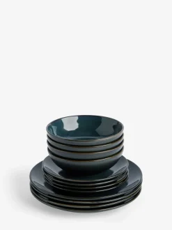 Eetservies En Pastaschalen*Next 12 stuks reactief geglazuurde Hampton dinerset Blauwgroen