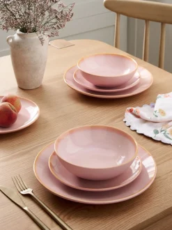 Tafelgerei|Eetservies En Pastaschalen|Next 12 stuks reactief geglazuurde Hampton dinerset Roze