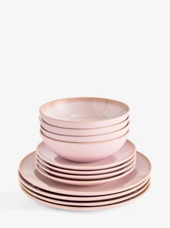 Tafelgerei|Eetservies En Pastaschalen|Next 12 stuks reactief geglazuurde Hampton dinerset Roze