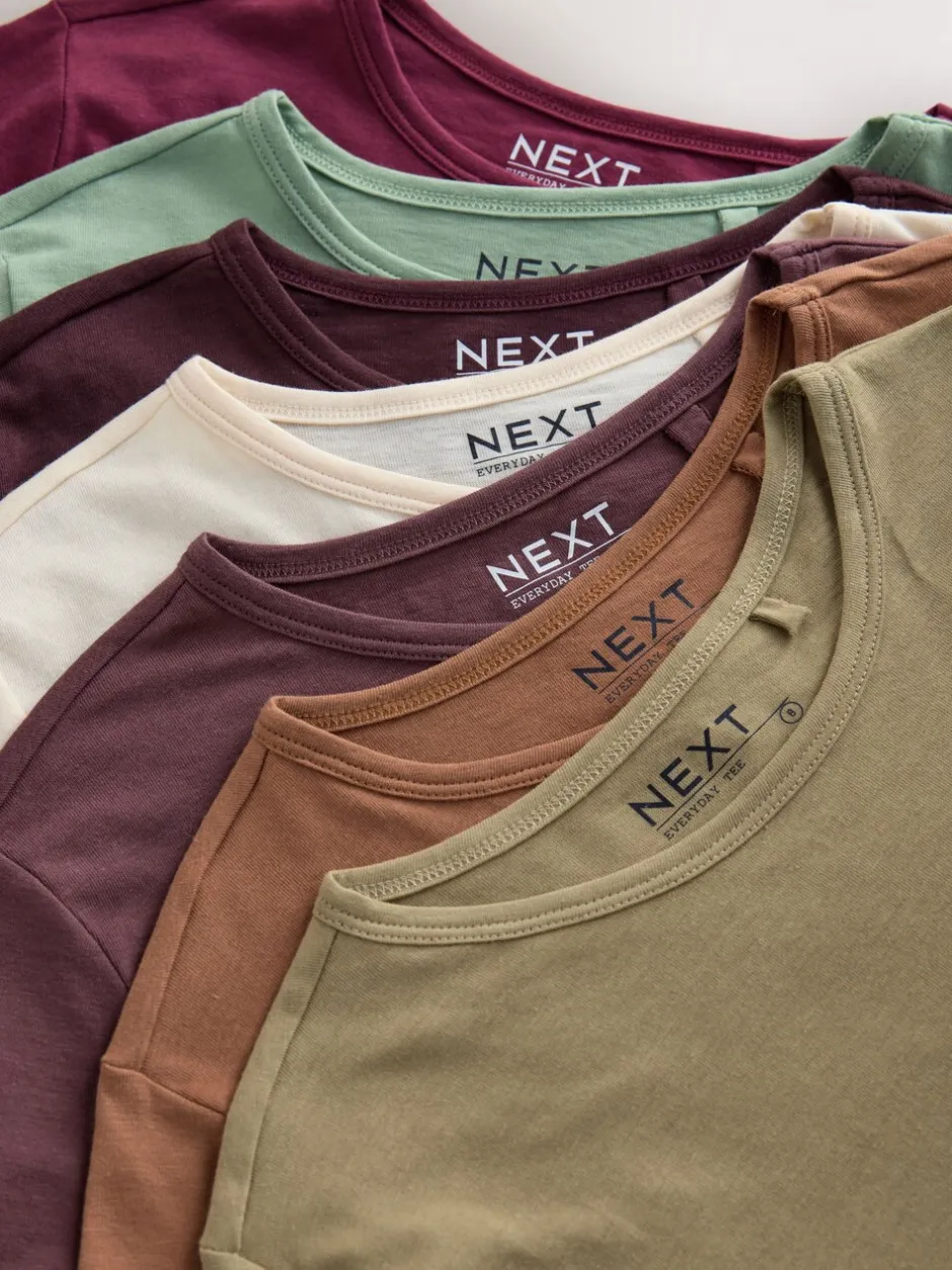 Tops En T-Shirts|Next Aardse tinten - Set van 7 katoenen T-shirts met ronde hals voor alle dagen