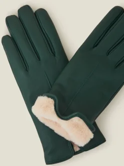 Mutsen, Handschoenen En Sjaals|Accessorize - Leren handschoenen met voering van imitatiebont