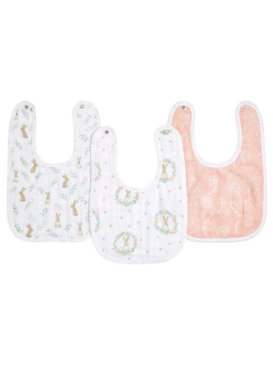 Slabbetjes|Aden + Anais essentials 100% katoenen mousseline slabbetjes met drukknoop en konijnen, verpakking van 3