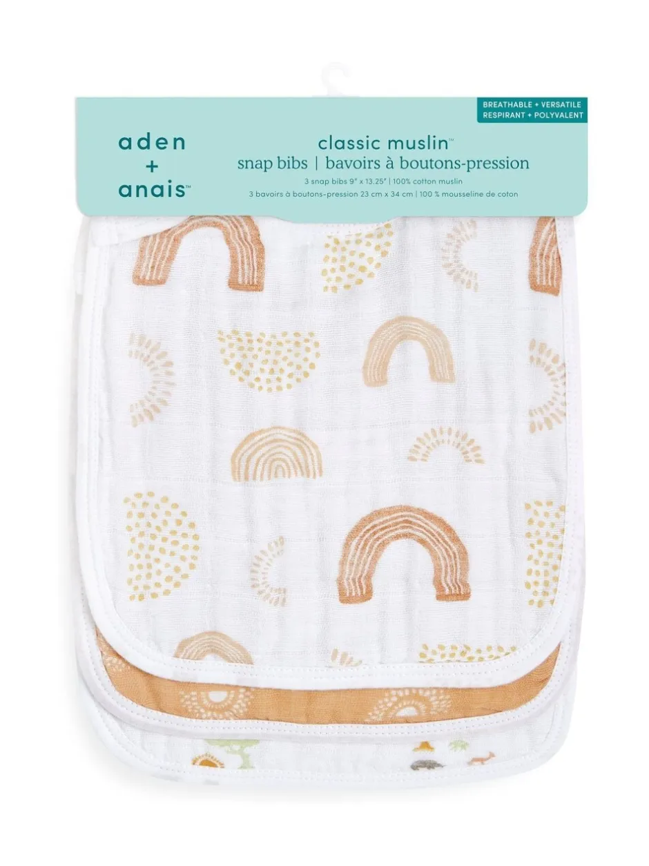 Slabbetjes*Aden + Anais aden+anais verpakking van 100% katoenen slabbetjes met drukknopen en Keep Rising-print