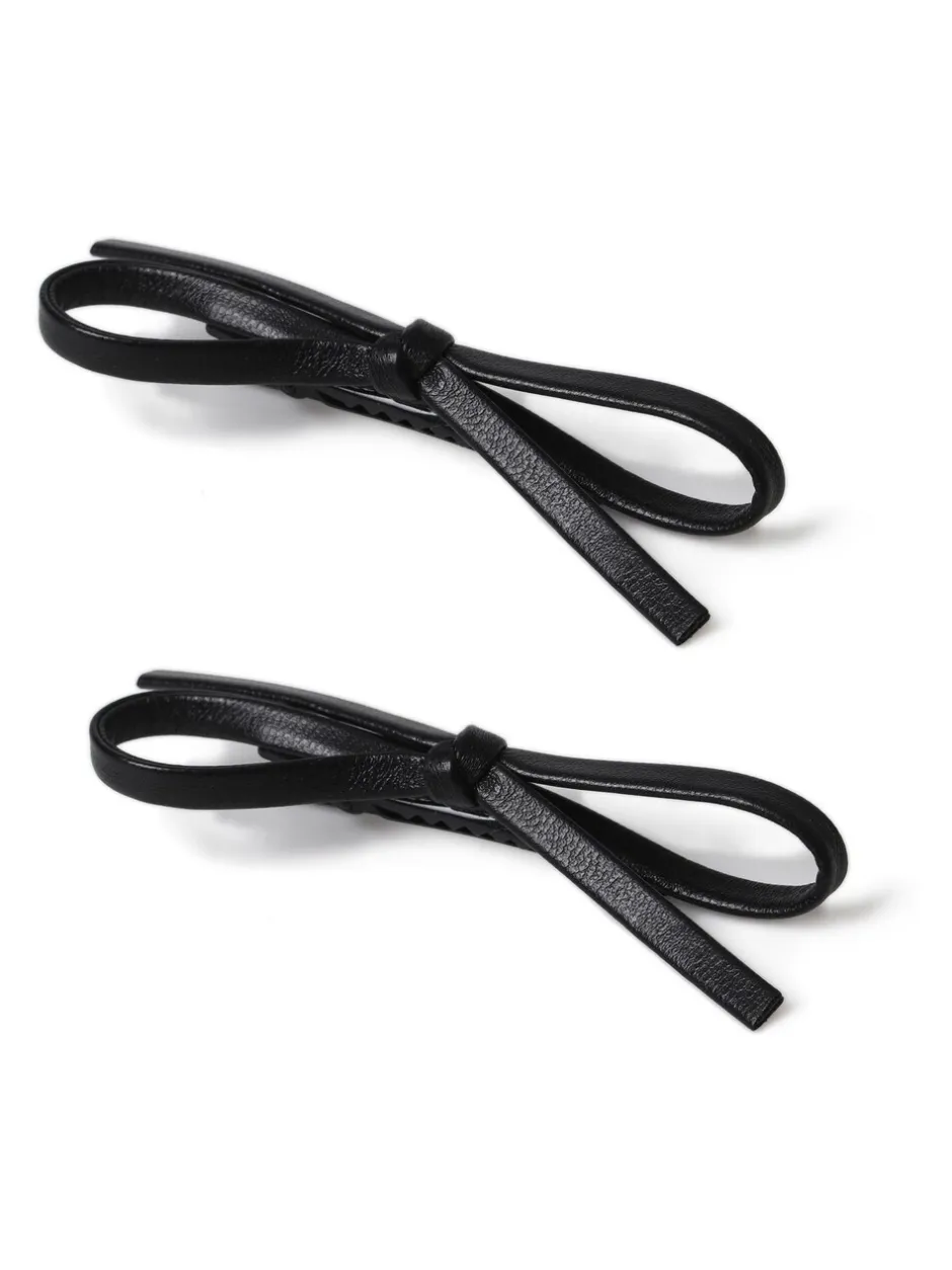 Haaraccessoires|Aela Faux Leather Bow Hair Black Slides