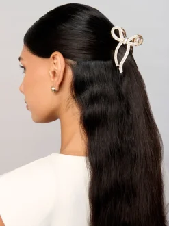 Haaraccessoires|Aela Gold Tone Sparkle Hair Bow Claw