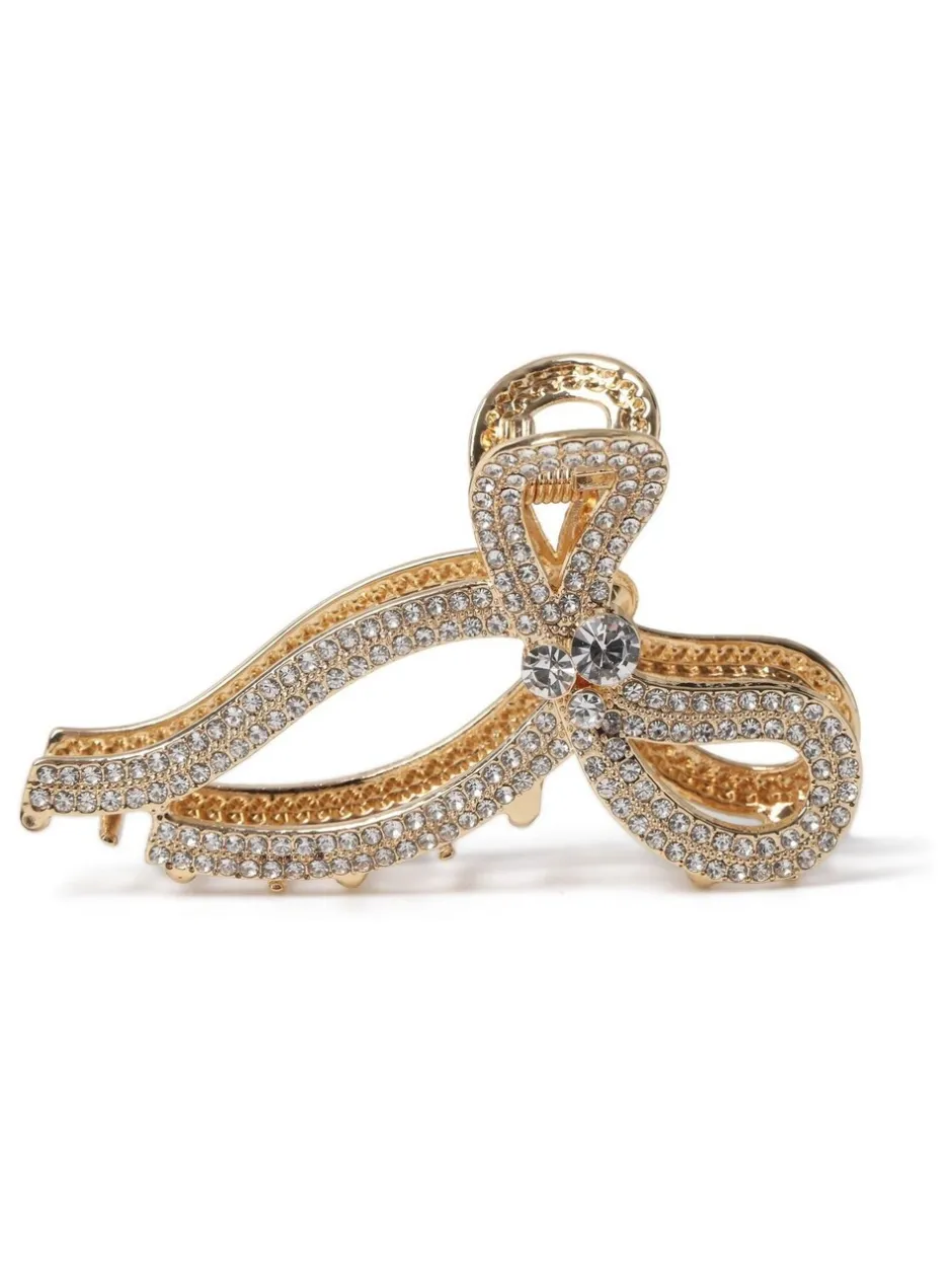 Haaraccessoires|Aela Gold Tone Sparkle Hair Bow Claw