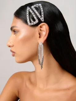 Haaraccessoires|Aela Large Silver Tone Sparkle Snap Hair Clips