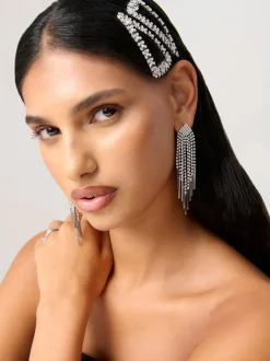 Haaraccessoires|Aela Large Silver Tone Sparkle Snap Hair Clips
