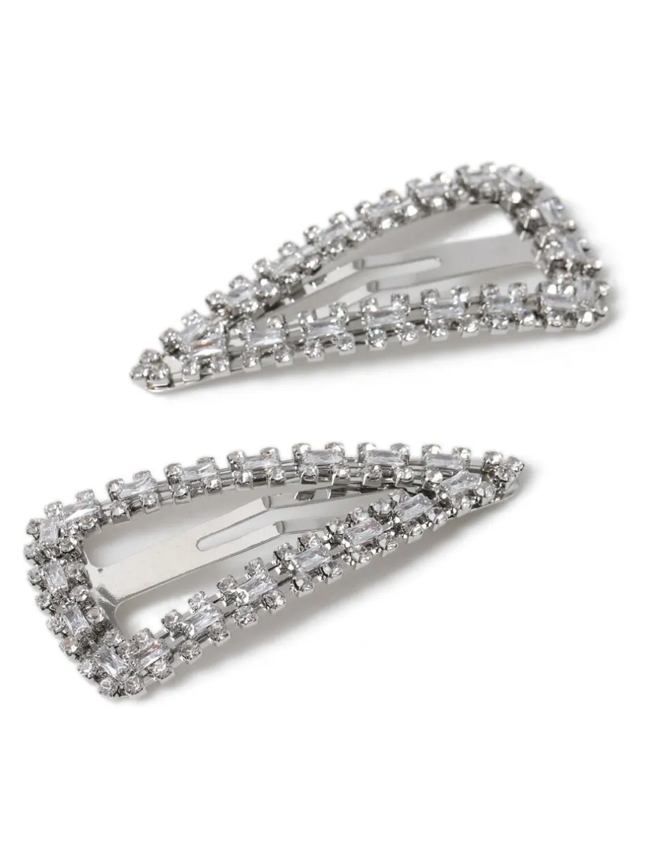 Haaraccessoires|Aela Large Silver Tone Sparkle Snap Hair Clips