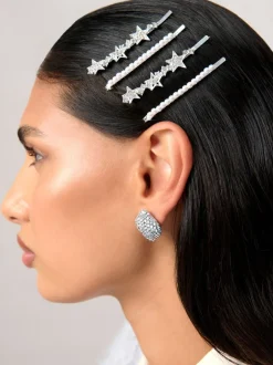 Haaraccessoires*Aela Silver Tone Silver Tone Sparkle Star Hair Slides