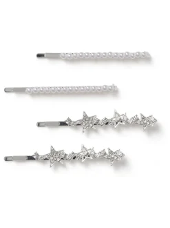 Haaraccessoires*Aela Silver Tone Silver Tone Sparkle Star Hair Slides