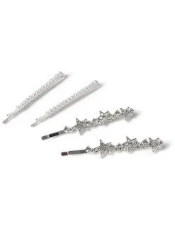Haaraccessoires*Aela Silver Tone Silver Tone Sparkle Star Hair Slides