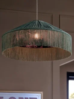 Lampenkappen|Verlichting*Next Allegra Velvet Fringed Easy Fit Ceiling Light Shade Eendeneiblauw