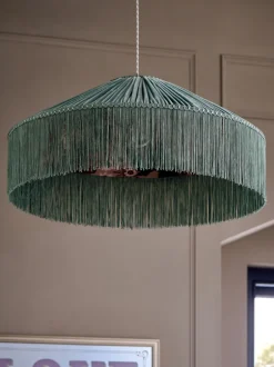Lampenkappen|Verlichting*Next Allegra Velvet Fringed Easy Fit Ceiling Light Shade Eendeneiblauw