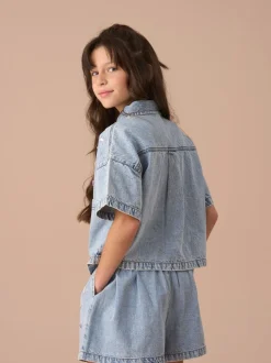 Overhemden En Blouses*Angel & Rocket Zeta Diamonte 100% katoenen denim overhemd met korte mouwen