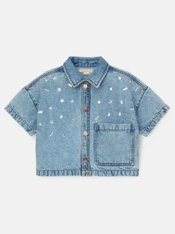 Overhemden En Blouses*Angel & Rocket Zeta Diamonte 100% katoenen denim overhemd met korte mouwen