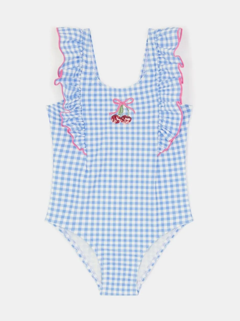 Badkleding|Angels By Accessorize Girls Embellished Cherry Gingham Swimsuit
