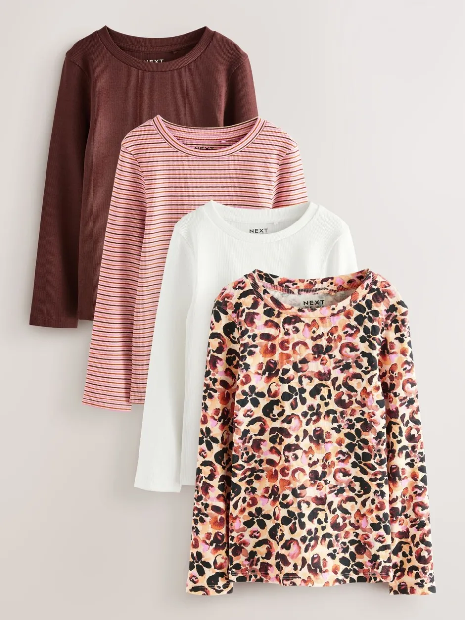 Tops|T-Shirts|Next Animal - Set van 4 geribbelde T-shirts met lange mouwen (3-16jr)