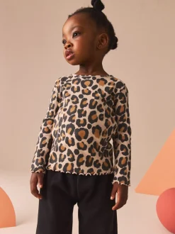 Tops|T-Shirts*Next - Geribbeld T-shirt met lange mouwen en katoengehalte (3 mnd-7 jr) Animal luipaardprint