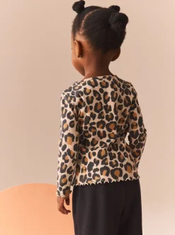 Tops|T-Shirts*Next - Geribbeld T-shirt met lange mouwen en katoengehalte (3 mnd-7 jr) Animal luipaardprint