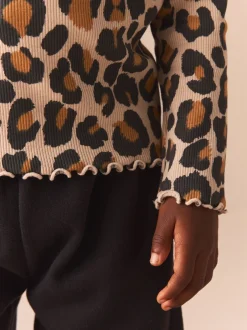 Tops|T-Shirts*Next - Geribbeld T-shirt met lange mouwen en katoengehalte (3 mnd-7 jr) Animal luipaardprint