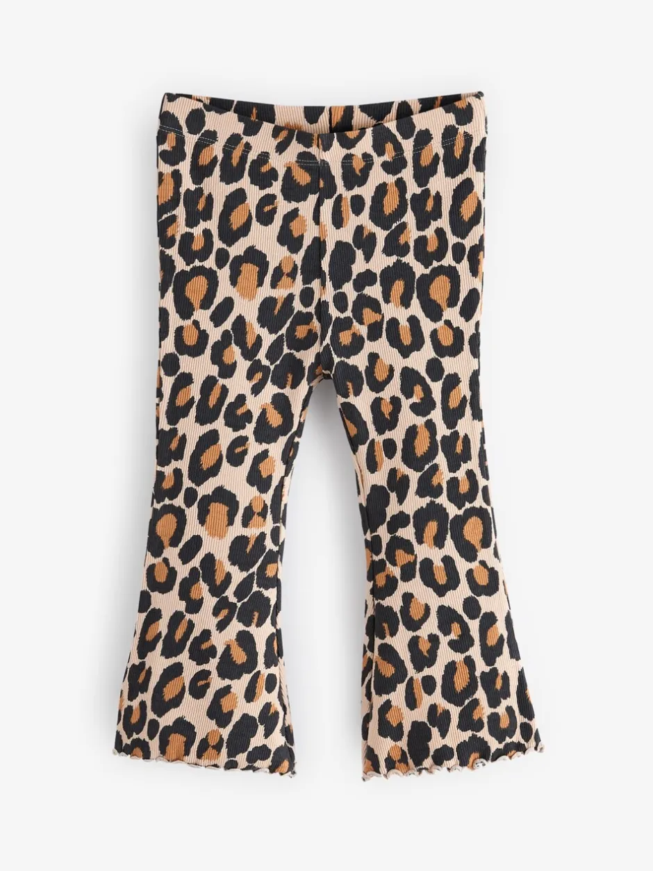 Broeken En Leggings|Next Animal luipaardprint - Geribbelde flare legging (3 mnd-7 jr)