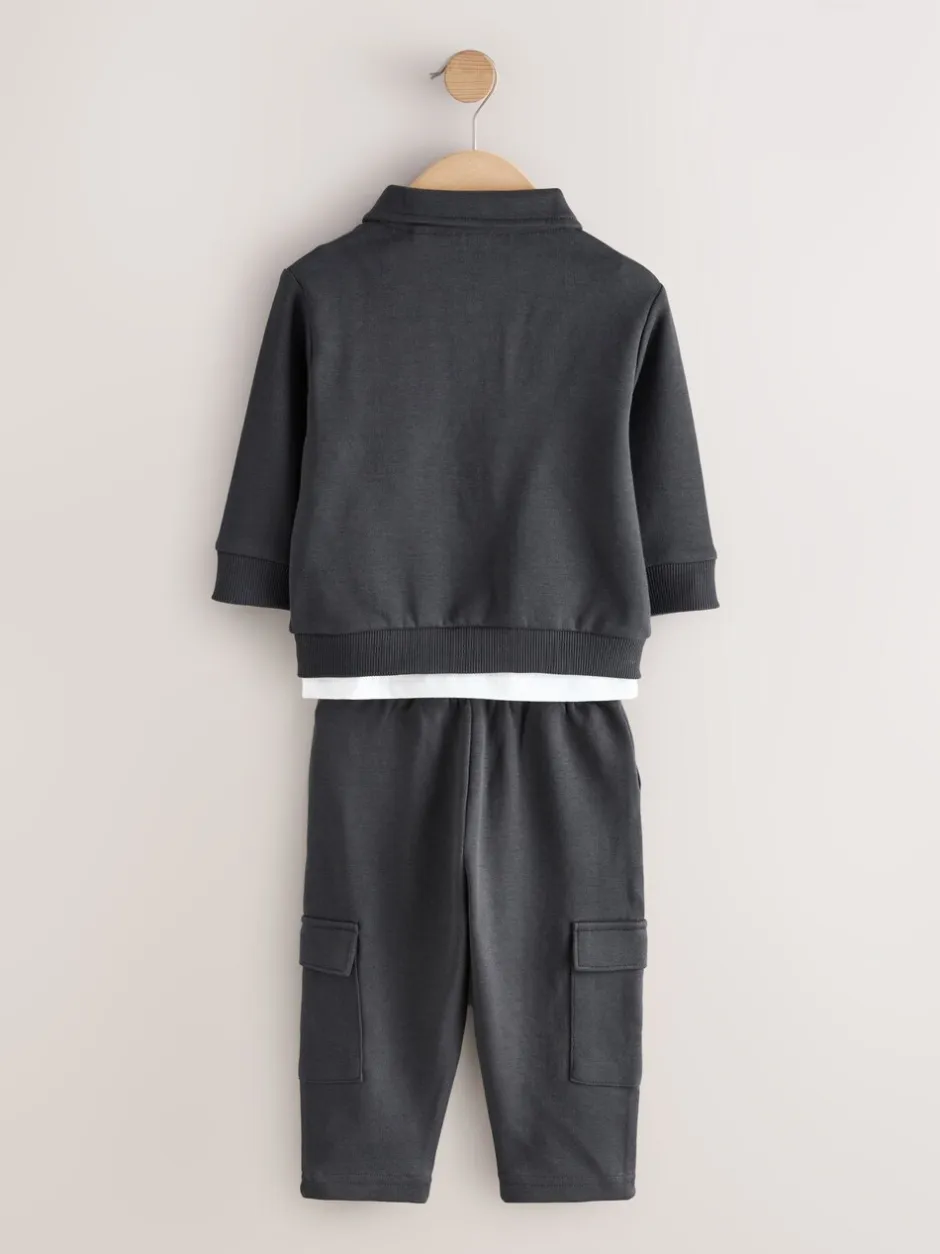 Sets En Combisets|Jassen En Jacks|Next Antraciet - 3 -delige set van T-shirt en joggingbroeken (3mnd-7jr)