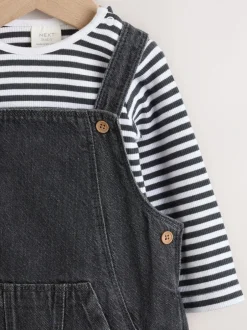 Sets En Combisets|Rompertjes En Tuinbroeken|Next - Babyset van denim bretelbroeken en bodysuit (0 mnd - 2 jr) Antraciet