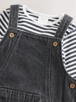 Sets En Combisets|Rompertjes En Tuinbroeken|Next - Babyset van denim bretelbroeken en bodysuit (0 mnd - 2 jr) Antraciet