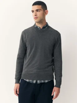 Gebreide Kleding*Next - Effen - Regular Fit Cotton Rich Crew Neck Jumper Antraciet