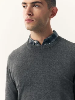 Gebreide Kleding*Next - Effen - Regular Fit Cotton Rich Crew Neck Jumper Antraciet