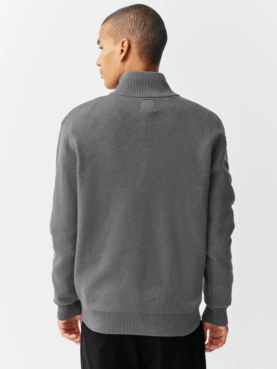 Gebreide Kleding|Next Antraciet - Effen - Regular fit 100% katoenen premium trui met korte rits