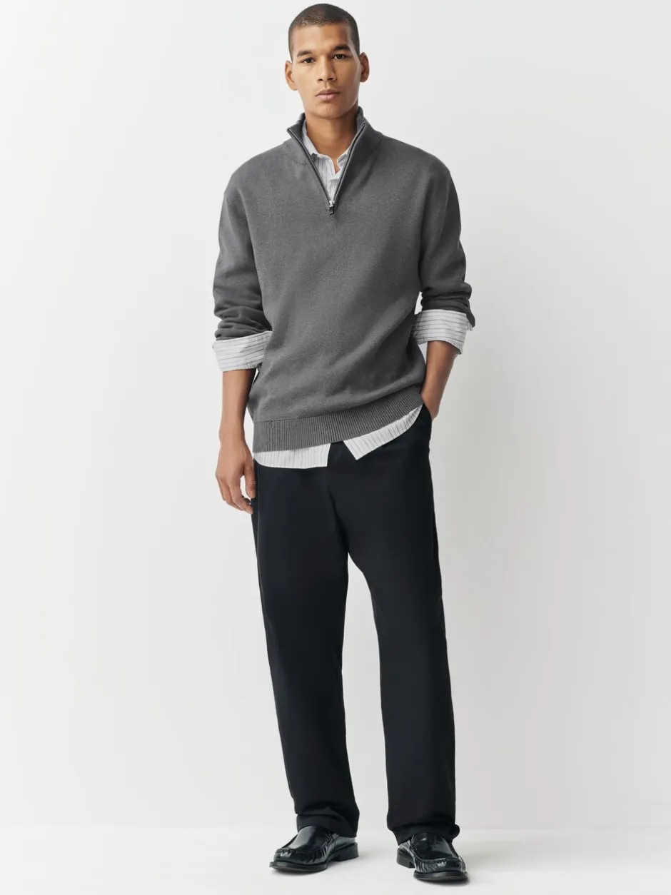 Gebreide Kleding|Next Antraciet - Effen - Regular fit 100% katoenen premium trui met korte rits