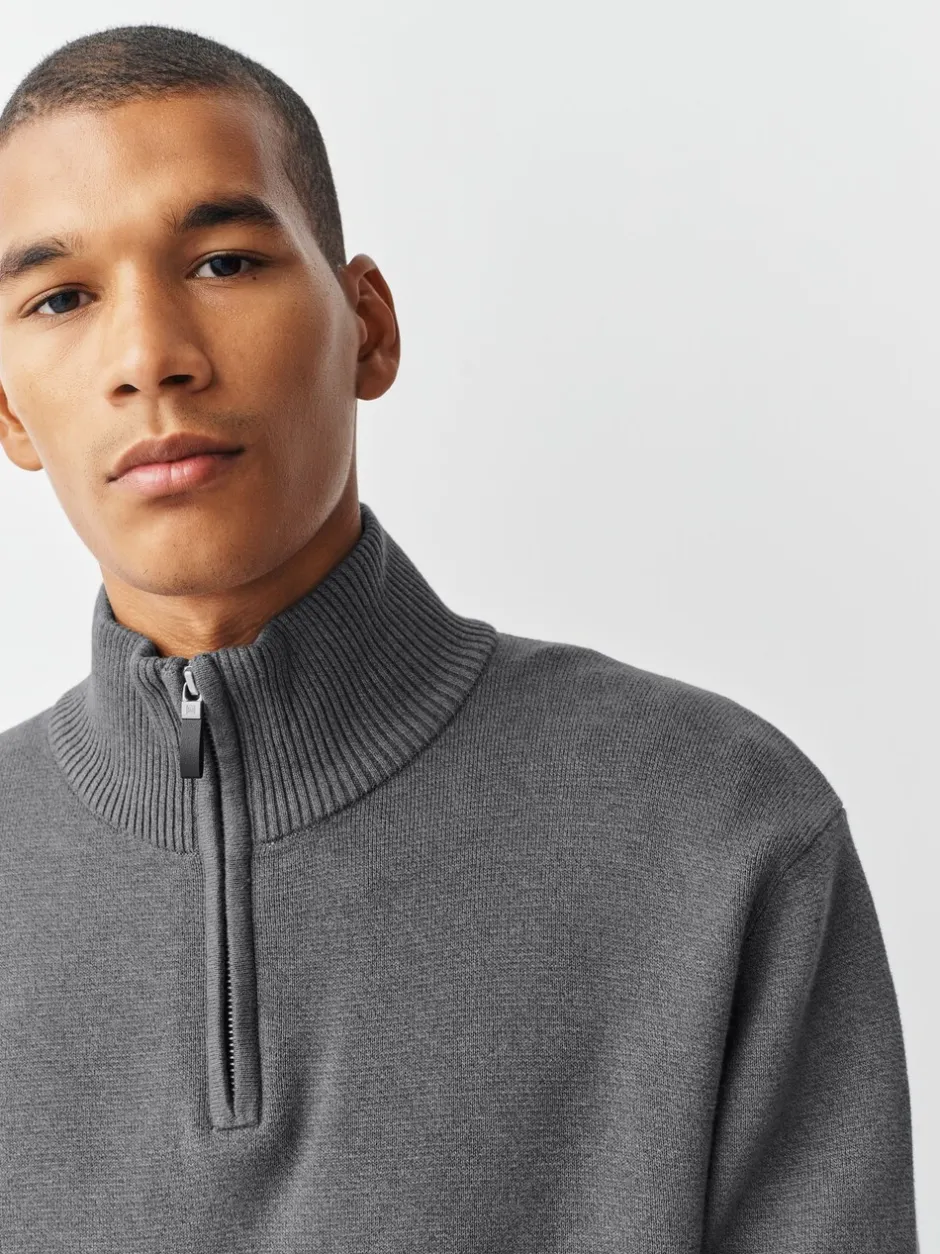 Gebreide Kleding|Next Antraciet - Effen - Regular fit 100% katoenen premium trui met korte rits
