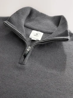 Gebreide Kleding|Next Antraciet - Effen - Regular fit 100% katoenen premium trui met korte rits