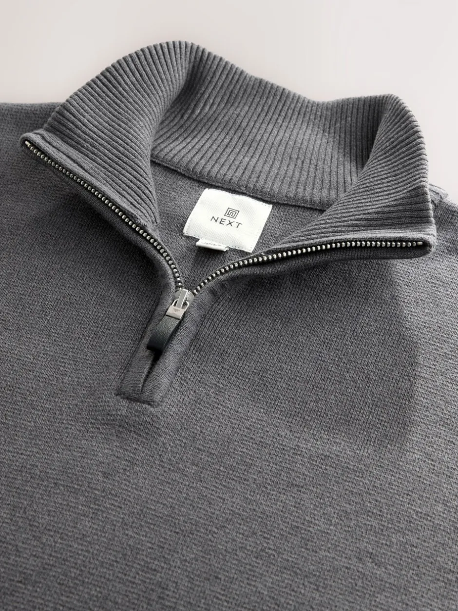 Gebreide Kleding|Next Antraciet - Effen - Regular fit 100% katoenen premium trui met korte rits
