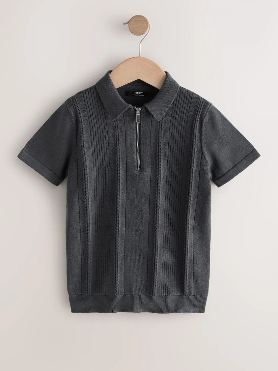 Truien En Breisels|Next - Gebreid poloshirt met rits bij de hals (3-16jr) Antraciet