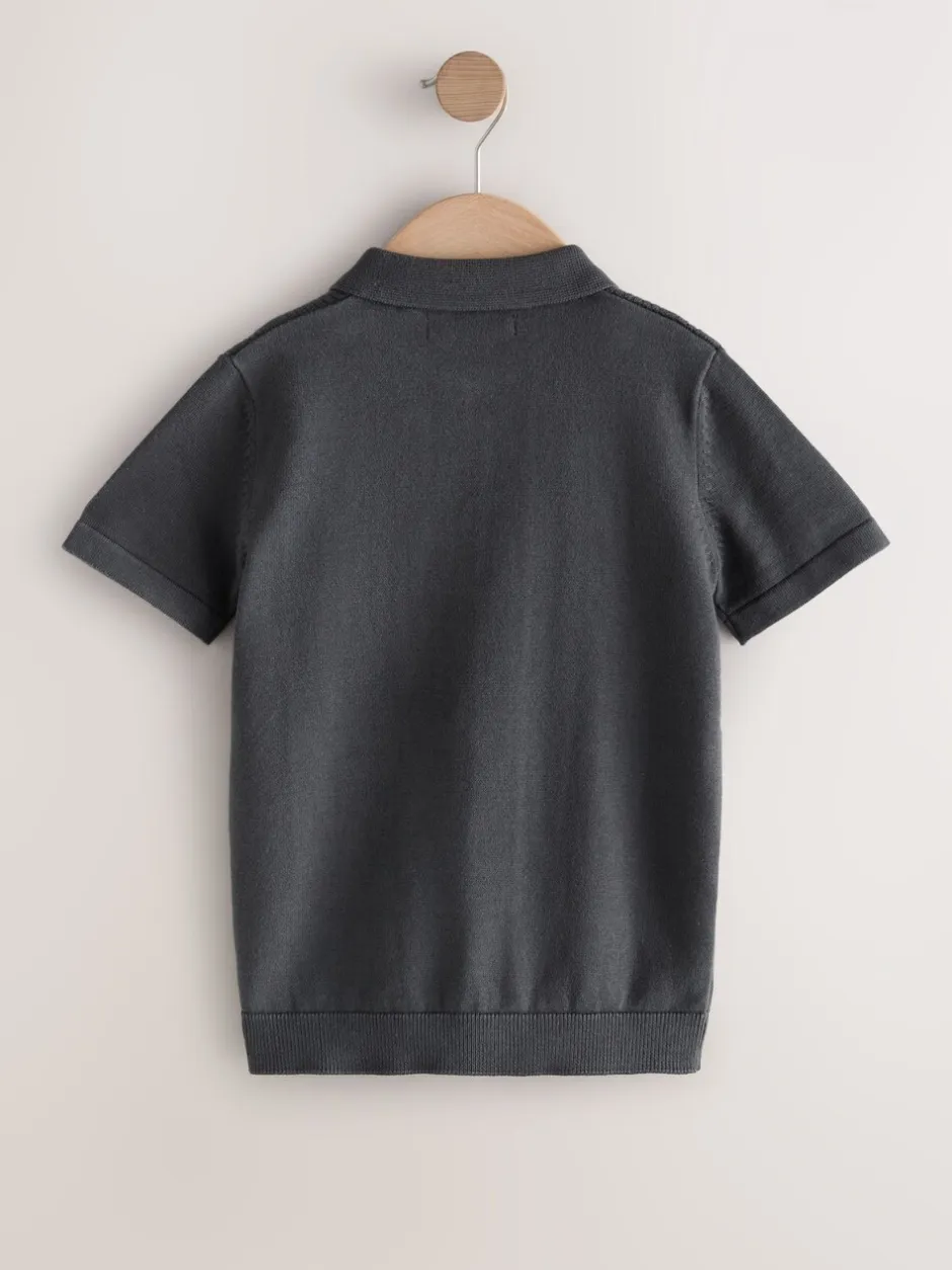 Truien En Breisels|Next - Gebreid poloshirt met rits bij de hals (3-16jr) Antraciet