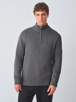 Gebreide Kleding|Next - Hertlogo - Regular fit 100% katoenen premium trui met korte rits Antraciet