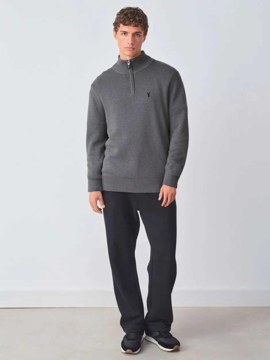 Gebreide Kleding|Next - Hertlogo - Regular fit 100% katoenen premium trui met korte rits Antraciet