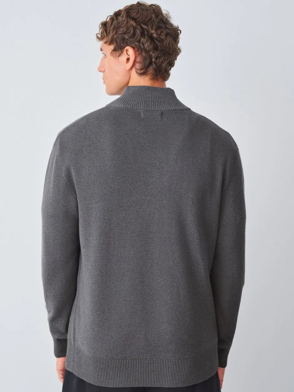 Gebreide Kleding|Next - Hertlogo - Regular fit 100% katoenen premium trui met korte rits Antraciet