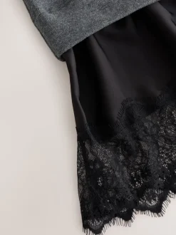 Gebreide Kleding|Jurken*Next - 2-In-1 Zacht aanvoelende trui met kanten rok Antraciet