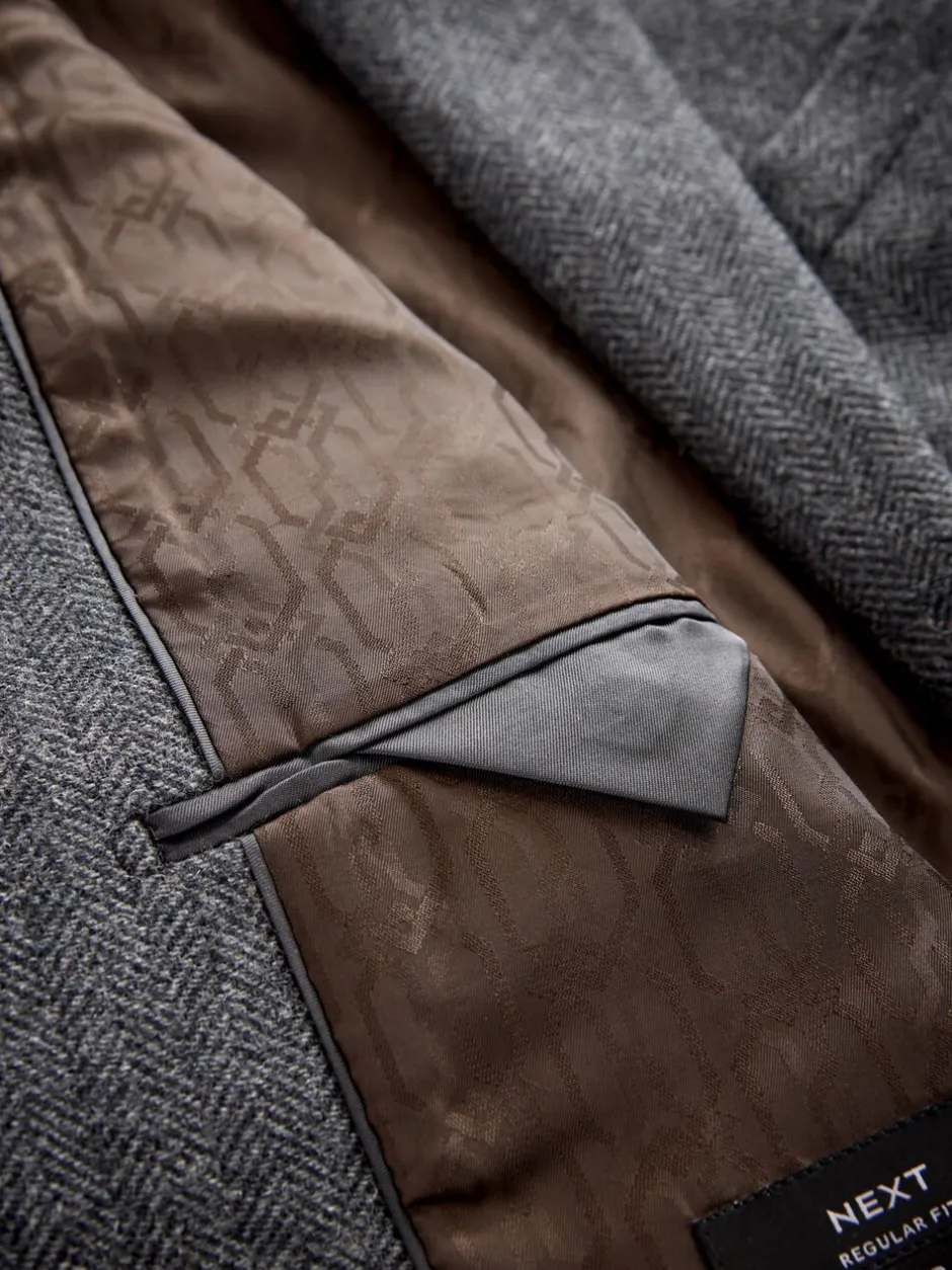 Blazers En Business-Jasjes|Next - Normale Pasvorm - Blazer met visgraatmotief en hoog wolgehalte Antraciet